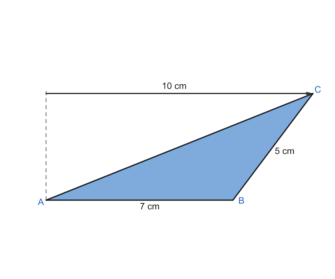 An obtuse angle triangle with certain side lengths labelled