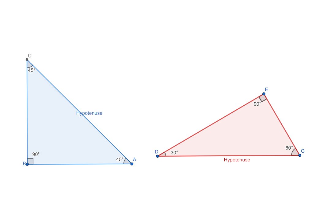Two right triangles with hypotenuse labelled